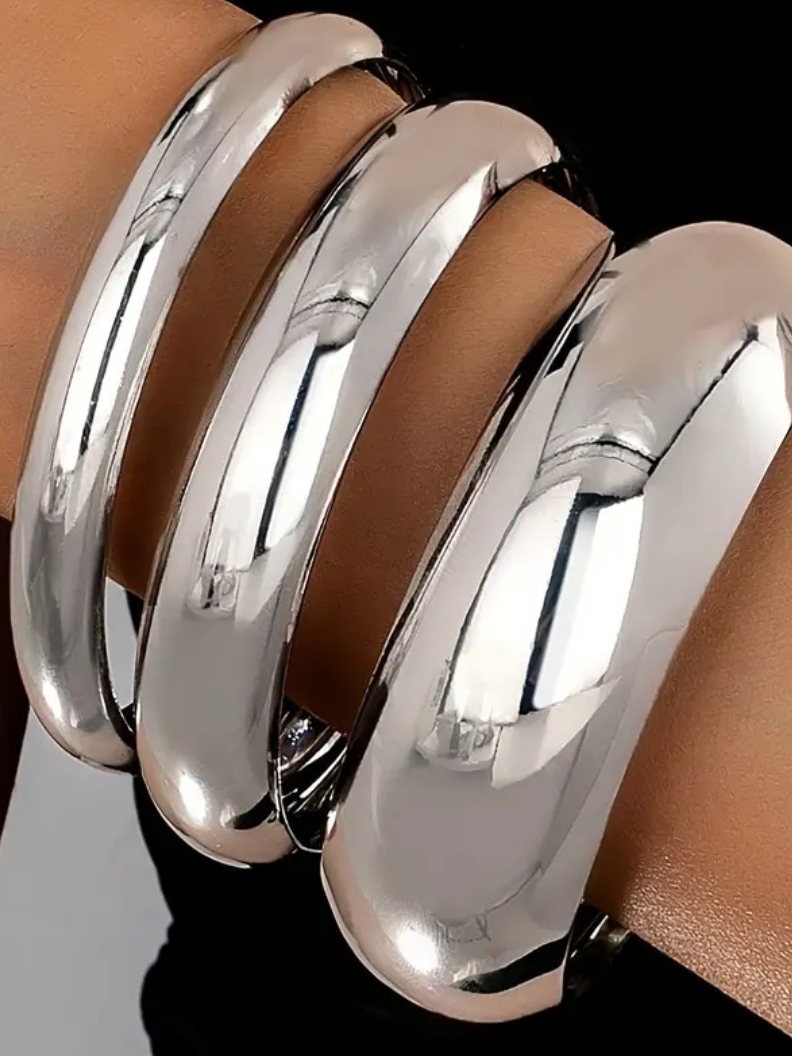 Stackable Silver Wide Cuff Bracelet Set